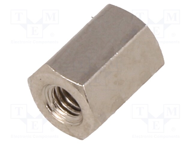 Screwed spacer sleeve; Int.thread: M3; 8mm; hexagonal; brass