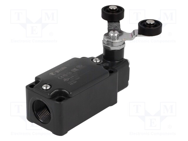 Limit switch; lever R 40mm, plastic roller Ø20mm, double; 10A