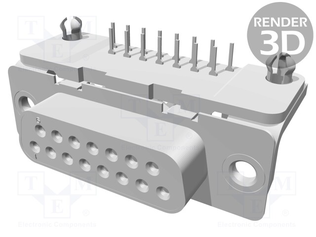 D-Sub; PIN: 15; socket; female; PCB snap; angled 90°; THT; UNC4-40