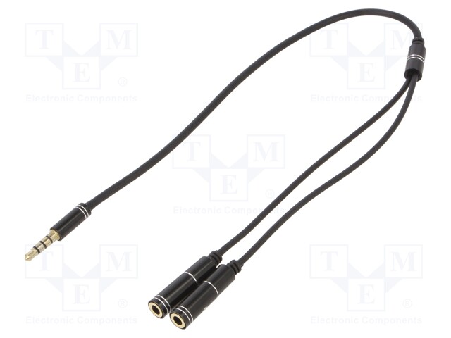 Cable; Jack 3,5mm 4pin plug,Jack 3.5mm socket x2; 0.2m; black