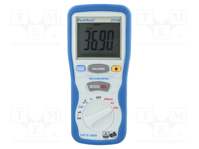 Milli-ohm meter; LCD 3,75 digit (4000); 400m/4/40Ω