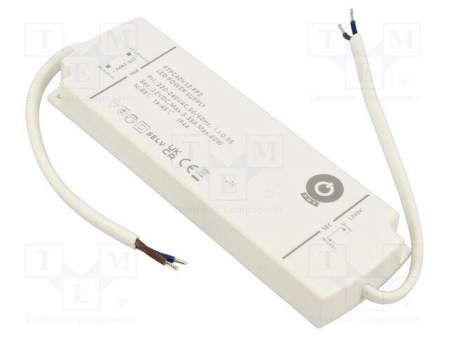 Power supply: switching; LED; 40W; 12VDC; 0÷3.33A; 198÷264VAC; IP44