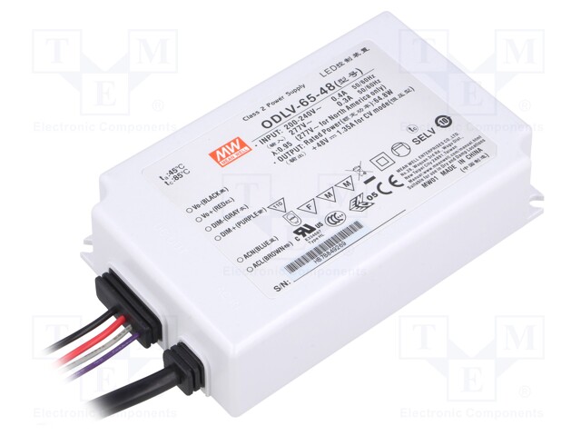 Power supply: switched-mode; LED; 65W; 48VDC; 1.35A; 180÷295VAC