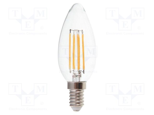 LED lamp; white cold; E14; 220÷240VAC; 400lm; P: 4W; 300°; 6500K