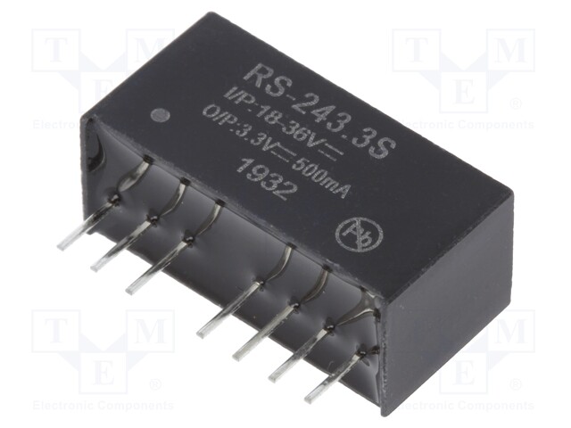Converter: DC/DC; 2W; Uin: 18÷36V; Uout: 3.3VDC; Iout: 500mA; SIP8