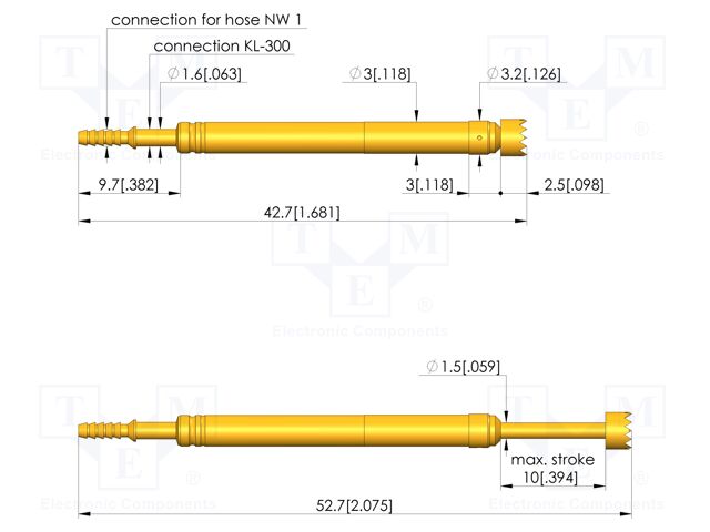 Test needle; Spring compression: 6mm; 10mm; 10A; steel; Ø: 3.5mm