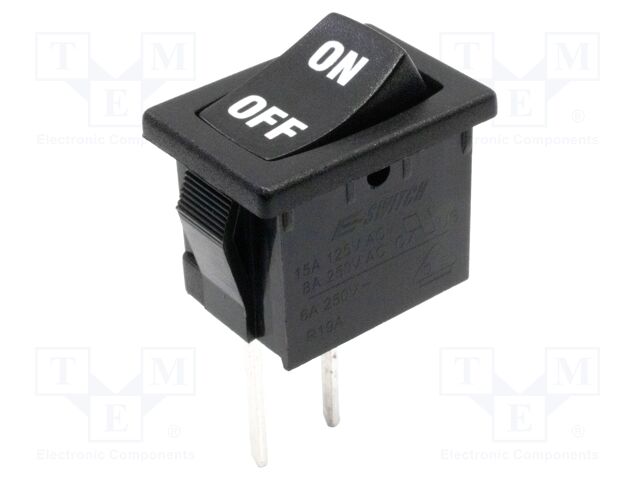 ROCKER; SPST; ON-OFF; 15A/125VAC; black; none; R1966; Body: black
