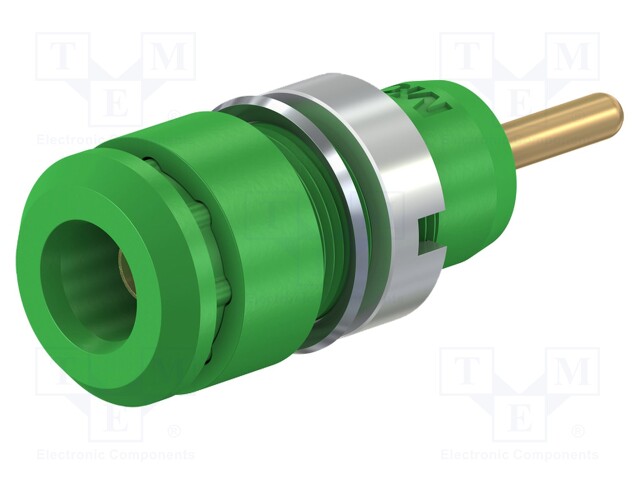10A; insulated; green; Plating: gold-plated; Connector: 2mm banana