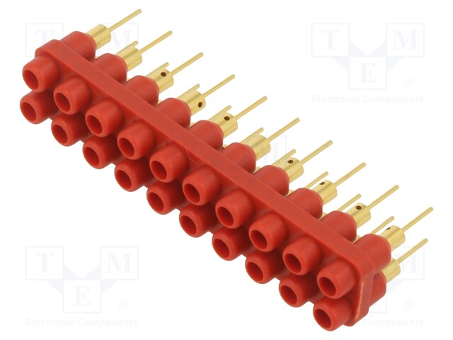 Socket strip; Connector: 2mm banana; red; 60VDC; 10A; 30VAC; 6mm