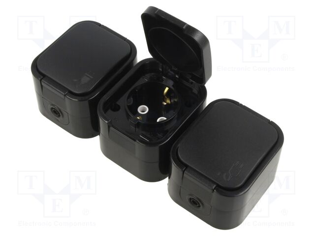 Connector: AC supply; socket; 2P+PE; 250VAC; 16A; black; wall mount