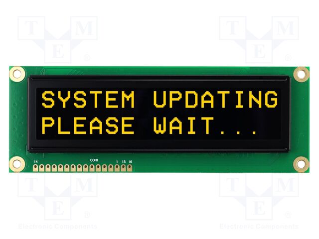 Display: OLED; 16x2; Dim: 122x44x10mm; Window dimensions: 98x21mm