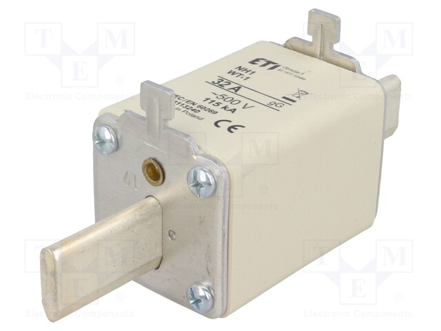 Fuse: fuse; gG; 32A; 500VAC; ceramic,industrial; NH1; WT-NH