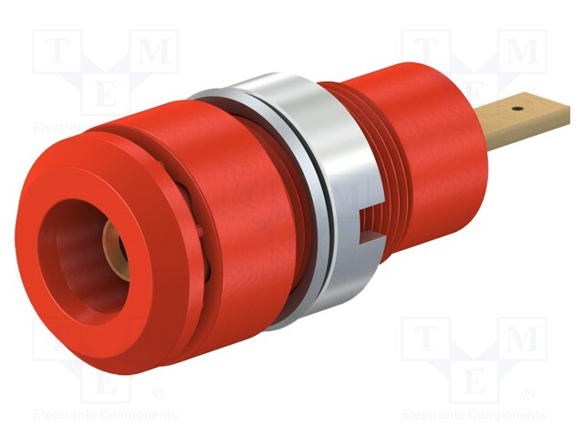 Socket; 2mm banana; 10A; 28mm; red; Mounting: soldered,on panel
