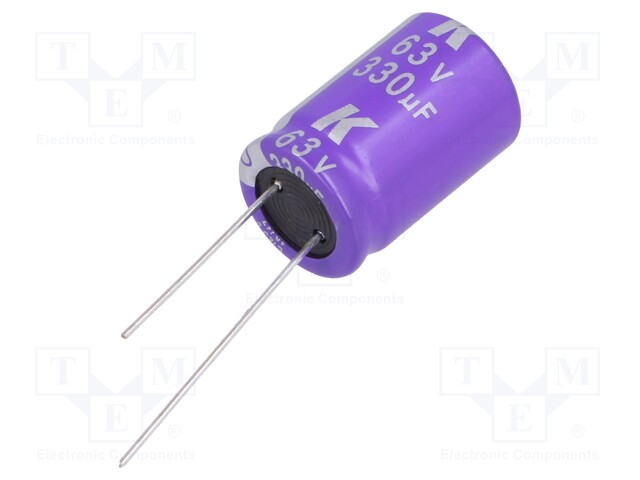 Capacitor: polymer; 330uF; 63VDC; ESR: 42mΩ; A759; THT; ±20%; 2000h