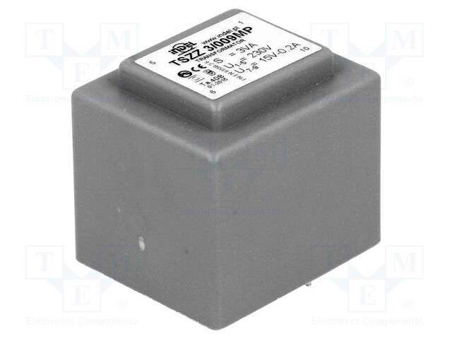 Transformer: encapsulated; 3VA; 230VAC; 15V; 0.2A; Mounting: PCB