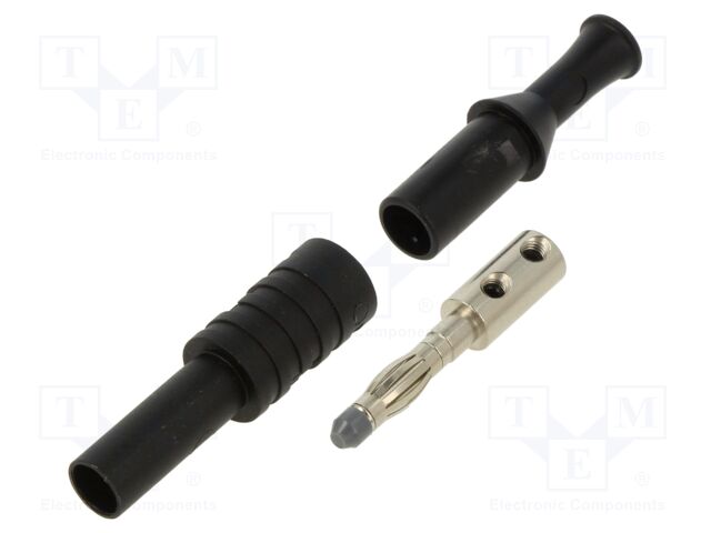 Plug; 4mm banana; 36A; 1kVAC; black; insulated; 63mm; 8mΩ; on cable