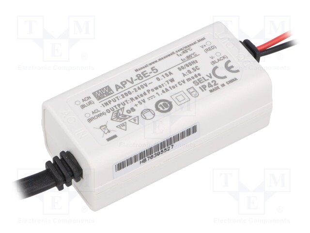 Power supply: switched-mode; LED; 7W; 5VDC; 1.4A; 180÷264VAC; IP42