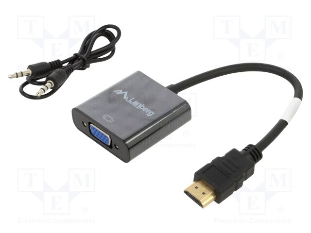Adapter; HDMI 1.4; HDMI plug,Jack 3.5mm socket,VGA female; 0.2m