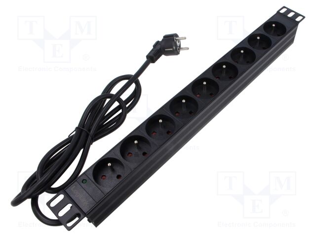 Plug socket strip: supply; Sockets: 9; 230VAC; black; IP20