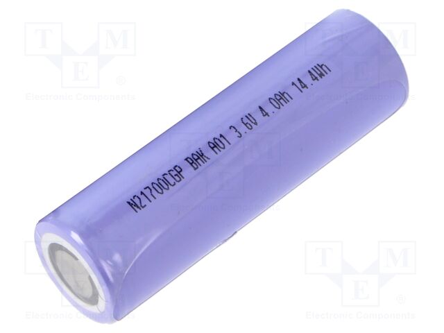 Re-battery: Li-Ion; 21700; 3.6V; 4000mAh; Ø21.3x70.3mm; 40A