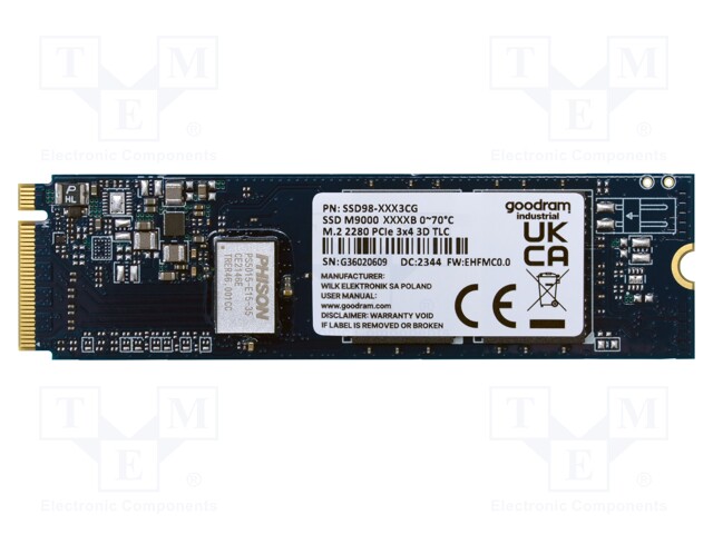 Solid State Drive; 512GB; M.2 2280; 3D TLC NAND; 0÷70°C