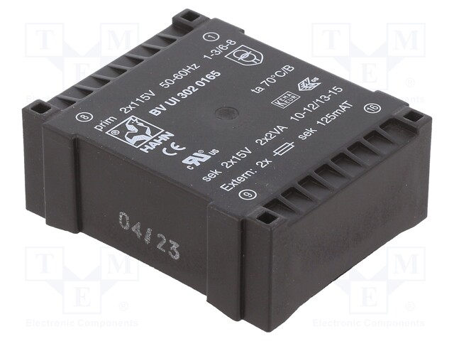 Transformer: encapsulated; 4VA; 115/115VAC; 15V; 15V; 133mA; 133mA