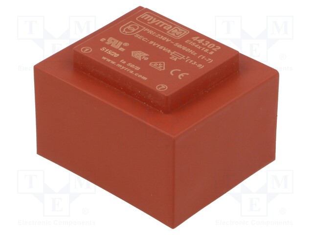 Transformer: encapsulated; 16VA; 230VAC; 9V; 1778mA; Mounting: PCB