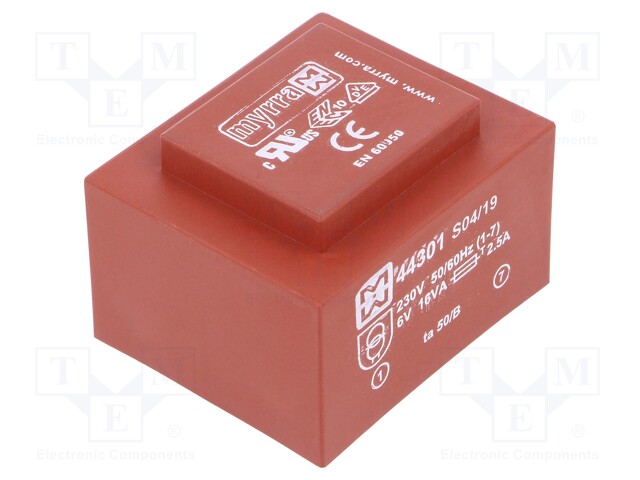 Transformer: encapsulated; 16VA; 230VAC; 6V; 2667mA; Mounting: PCB