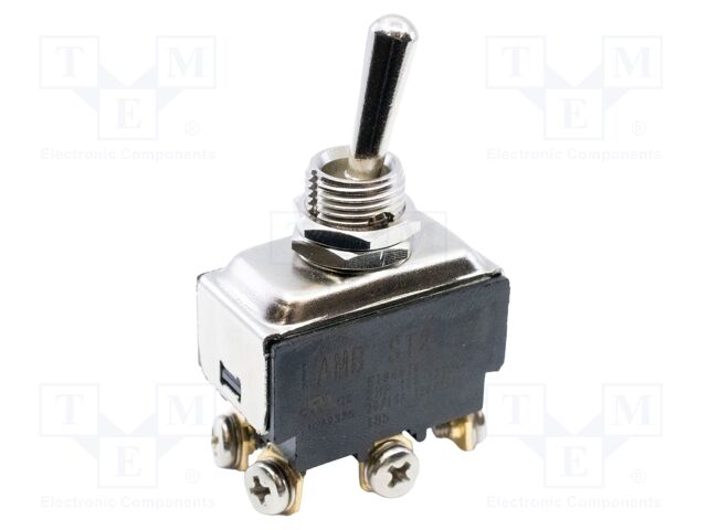 Switch: toggle; Pos: 3; DP3T; ON-OFF-ON; 20A/125VAC; Leads: screw