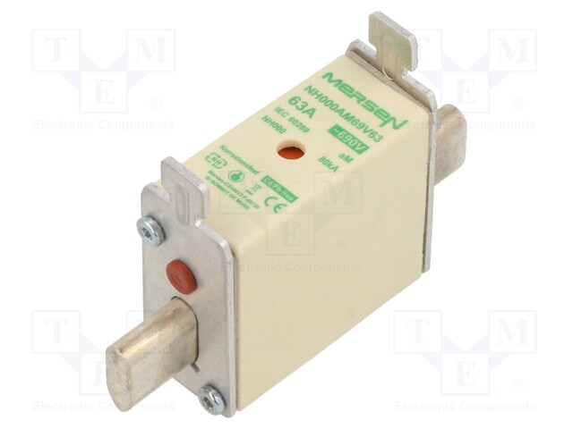 Fuse: fuse; aM; 63A; 690VAC; ceramic,industrial; NH000