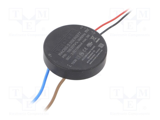 Converter: AC/DC; 3W; Uout: 3.3VDC; Iout: 900mA; 68%; Mounting: PCB