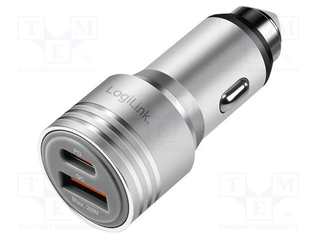 USB power supply; USB A,USB C socket; Sup.volt: 12÷24VDC; silver