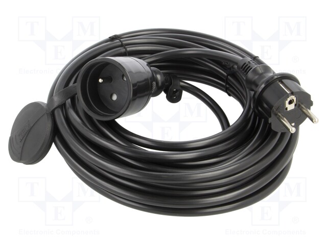 Extension lead; Sockets: 1; PVC; black; 3x1,5mm2; 10m; 16A; STANDARD