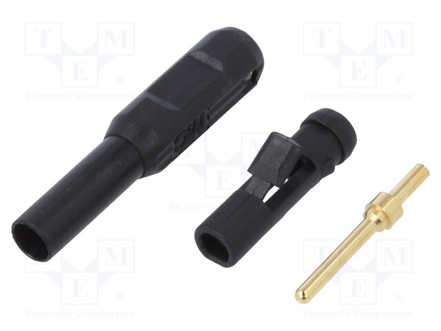 Plug; 2mm banana; black; 0.5mm2; Plating: gold-plated; 39.7mm