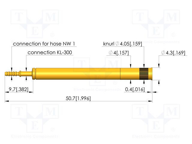 Test probe socket; gold-plated; KS-388; 50.7mm; test needles