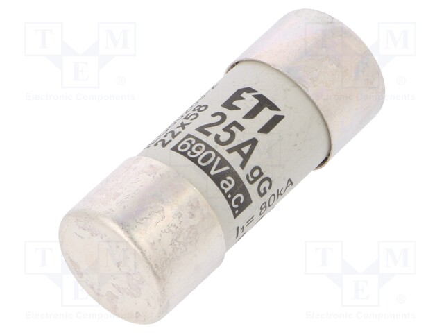 Fuse: fuse; gG; 25A; 690VAC; cylindrical,industrial; 22x58mm