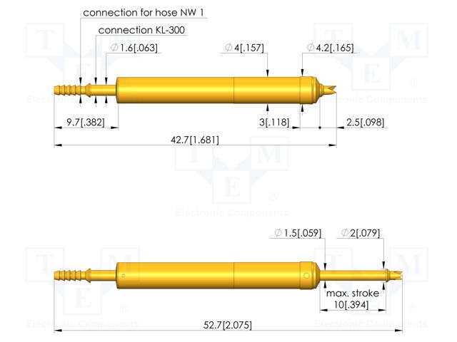Test needle; Spring compression: 6mm; 10mm; 2A; steel; gold-plated