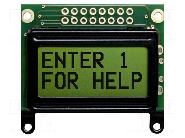 Display: LCD; STN Positive; 8x2; yellow-green; 40x35.4mm; 2x8; 3.3V