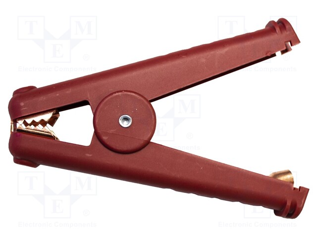 Kelvin crocodile clip; 300A; Grip capac: max.41mm; red