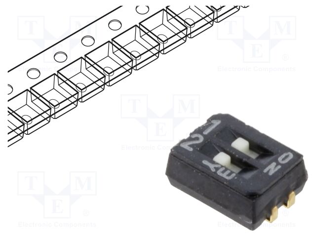 DIP / SIP Switch, 2 Circuits, Slide, Surface Mount, SPST, 6 V, 100 mA