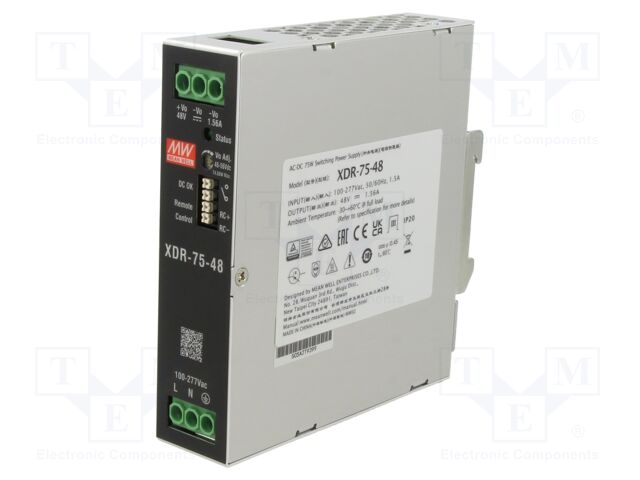 Power supply: switching; for DIN rail mounting; XDR-75