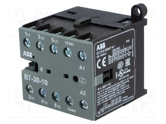 Contactor: 3-pole; NO x3; Auxiliary contacts: NO; 220÷240VAC; 7A