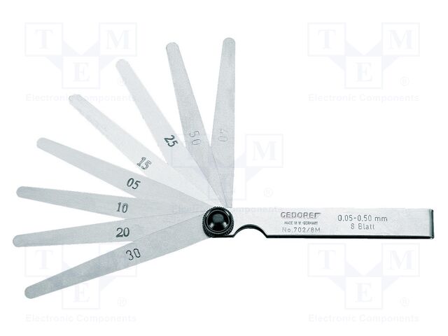 Metric feeler gauge; Range: 0,05÷0,5mm; L: 100mm; 8pcs.