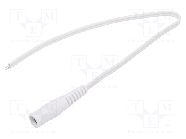 Cable; wires,DC 5,5/2,5 socket; straight; 0.35mm2; white; 0.25m