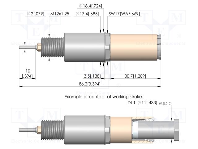 Test needle; Spring compression: 4.4mm; 5.5mm; 200A; CuBe; Ø: 16mm