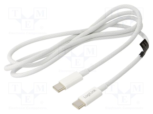 Cable; USB 2.0; USB C plug,both sides; 1m; white; 480Mbps; textile