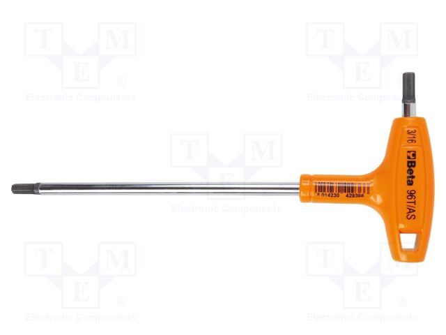 Wrench: hex key; HEX 1/4"; Overall len: 89mm; Kind of handle: T