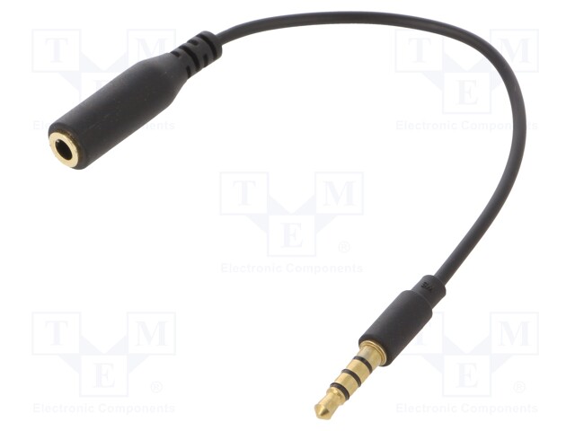 Cable; Jack 3.5mm 4pin socket,Jack 3,5mm 4pin plug; 0.2m; black