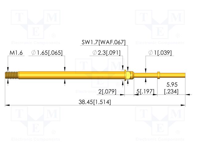 Test needle; Spring compression: 4mm; 5mm; 8A; CuBe; gold-plated