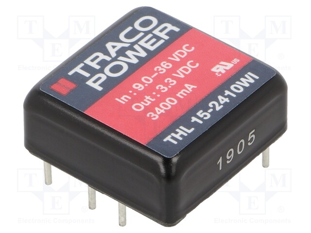 Converter: DC/DC; 15W; Uin: 9÷36V; 3.3VDC; Iout: 3400mA; 1"x1"; 15g